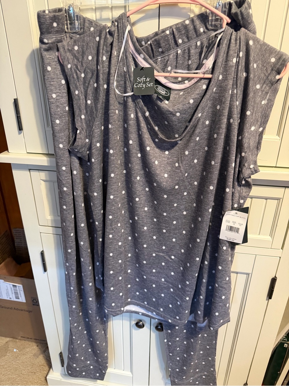 Laura Ashley Gray Polka Dot Short Sleeve Top & Pants Pajama Set